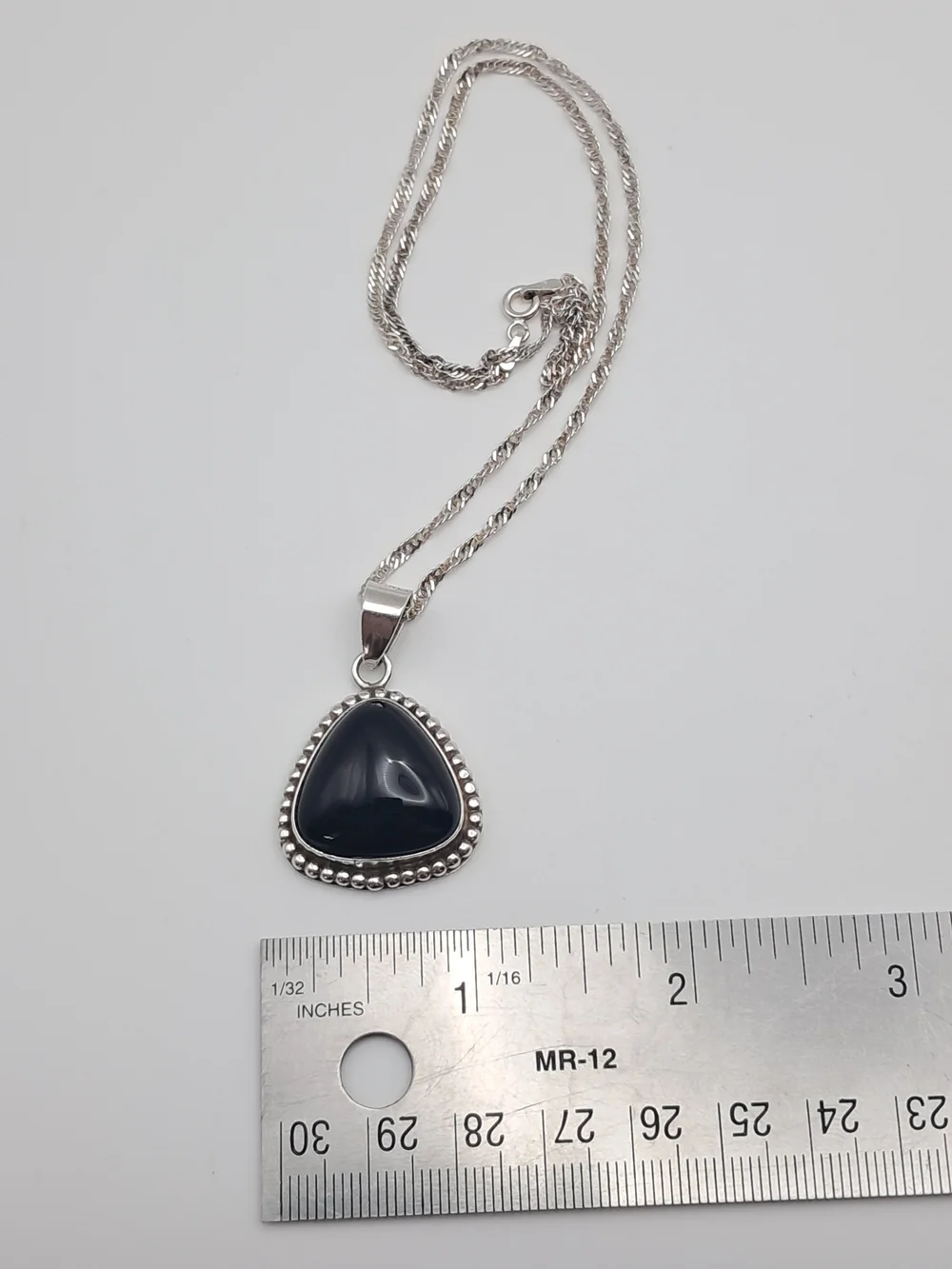 Vintage Navajo Sterling Silver & Black Onyx Triangle Pendant Necklace with Chain